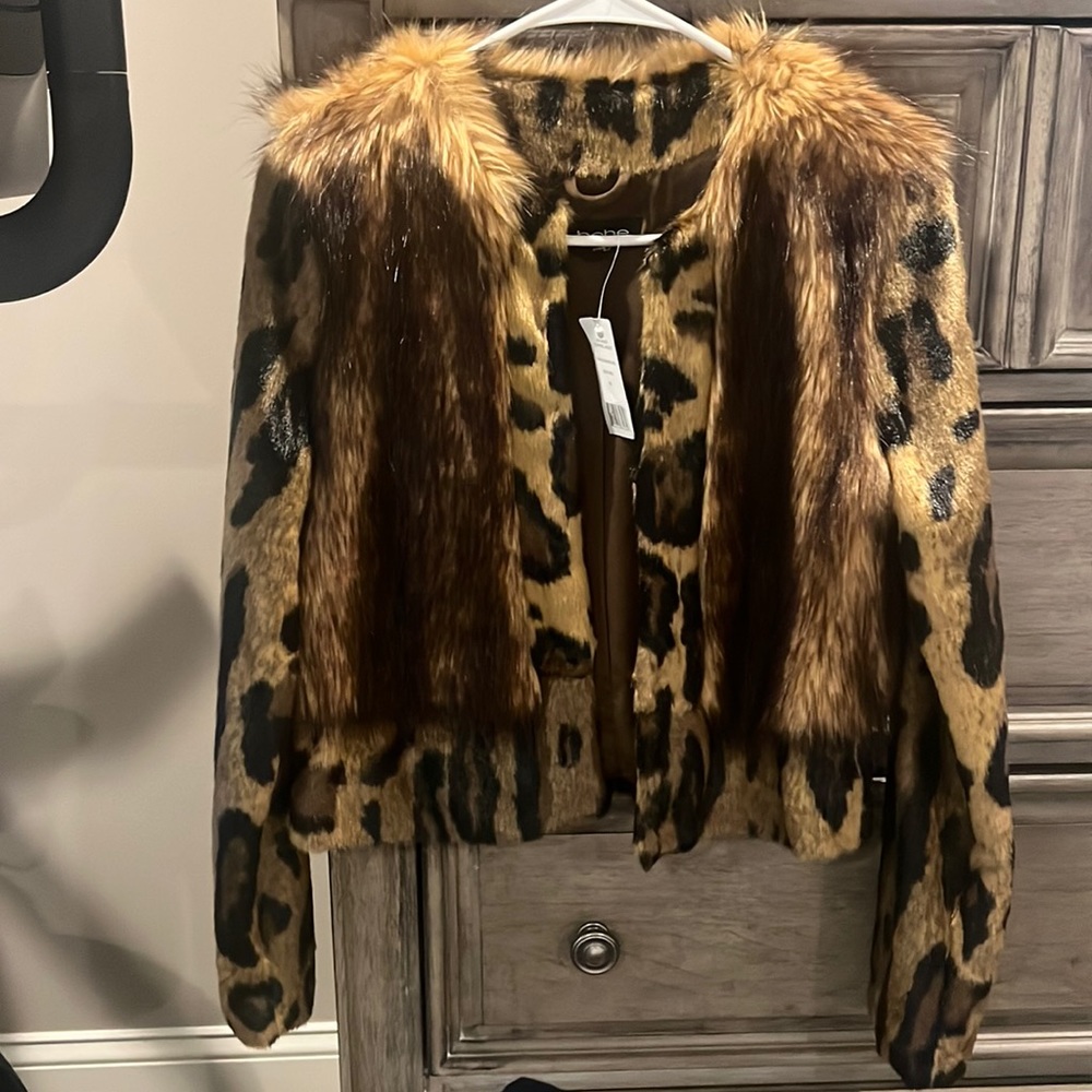 Bebe faux fur animal print jacket